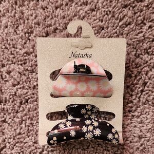 Natasha Couture Floral Hair Clips - Pink and Black